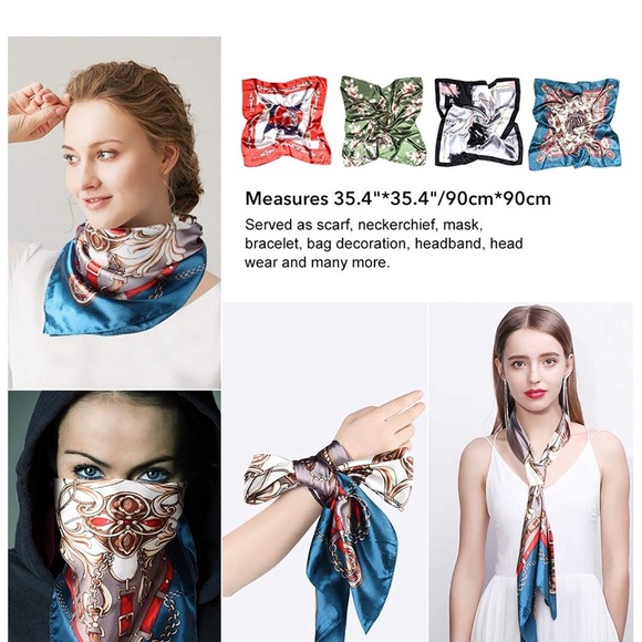 Satin Square Scarves Neck Hair Head Scarf 2 for 30 - Picture 4 of 8